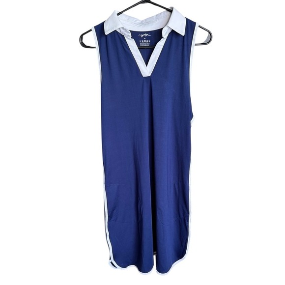 Gottex Dresses & Skirts - X By Gottex Lorna Binding Dress Sleeveless Medium Navy Golf Pockets Athleisure